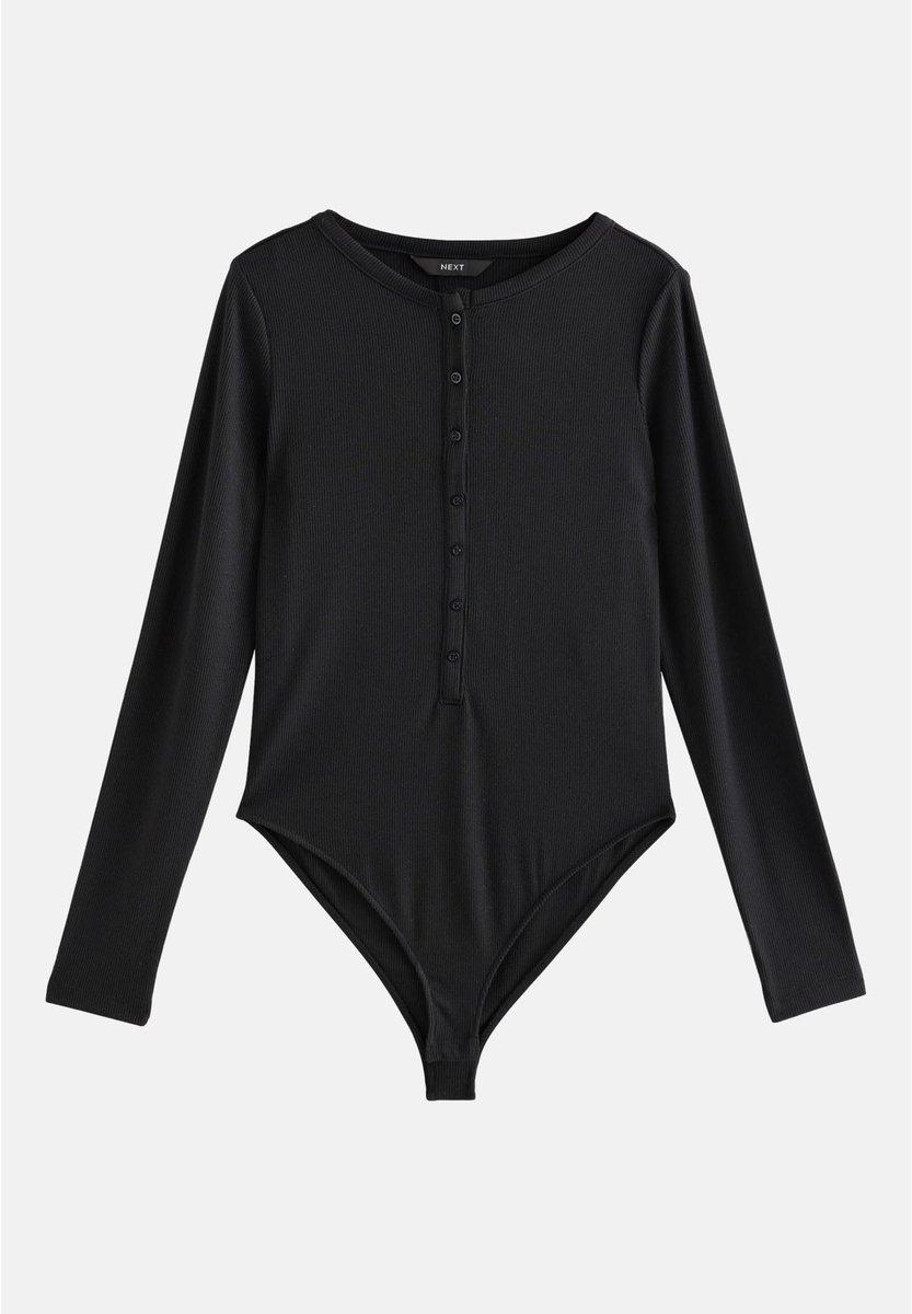 Next - Dames - Geribbelde Henley-bodysuit met lange mouwen - Zwart