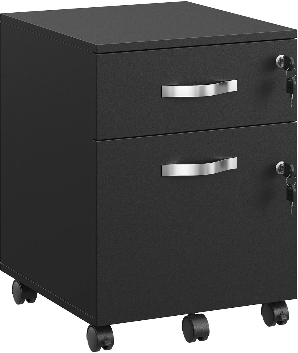 ITRONIQ Mobiele Archiefkast Met Slot - Rolcontainer Met 2 Afsluitbare Lades - Dossierkast Op Wielen Voor Kantoor - Zwart