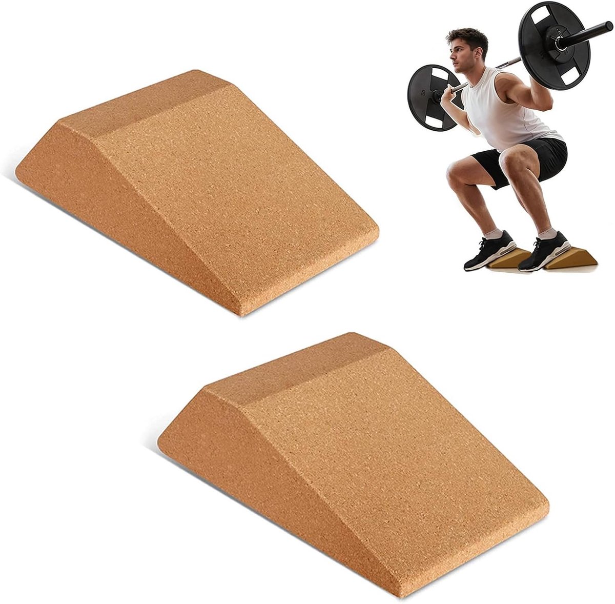 SnelShoppen - 2 stuks kurk wigblokken voor squat, helling van kurk, zakwig voor yoga, kuitplank voor gewichtheffen, spiervermoeidheid voorkomen, ideaa