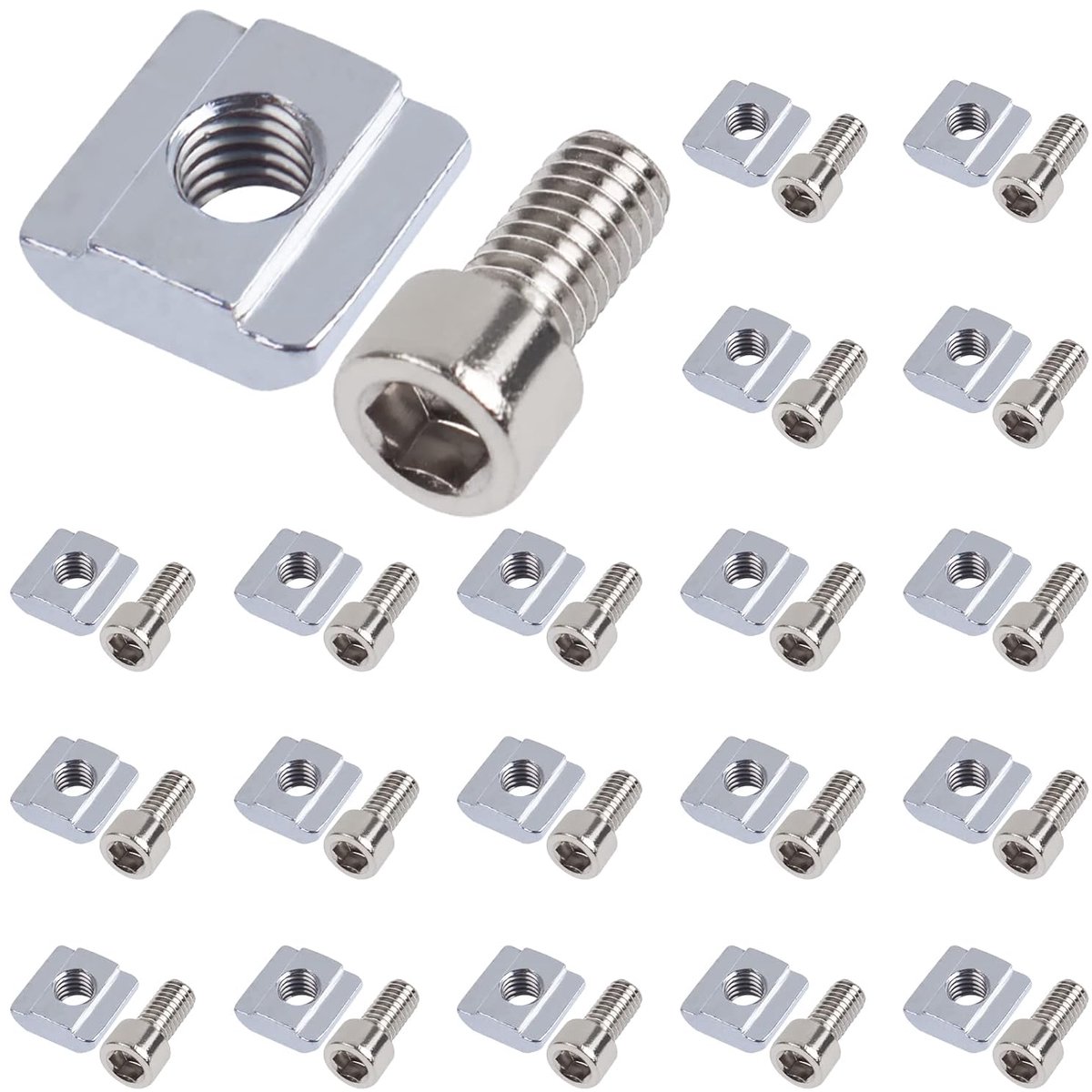 20 stuks groefstenen M6, serie 2020 M5 moerstenen set T-groef type B, koolstofstaal T groefsteen en inbusschroef connectorset voor aluminium profiel extrusiesleuf