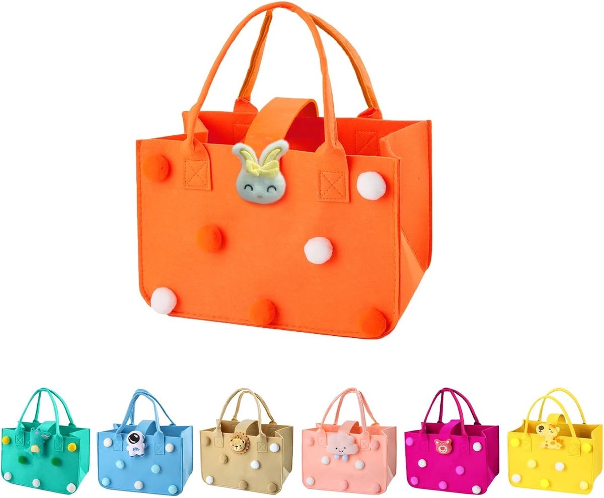 tas boodschappentas, FainFun 30 x 20 x 18 cm vilten tassen meisjes, kleine vilten tas, vilten boodschappentas met handvat voor het opbergen van snacks, lunchboxen (oranje)