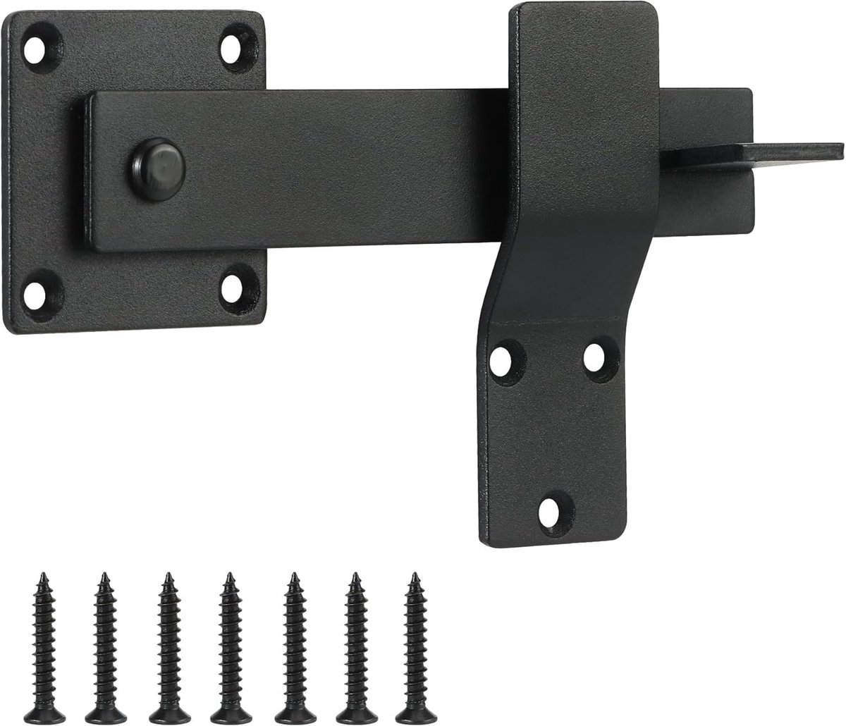 deurriegel met slagplaat, zwart deur slot, 14 cm slagplaat deurriegel voor schuurdeuren, houten deuren, tuinpoort