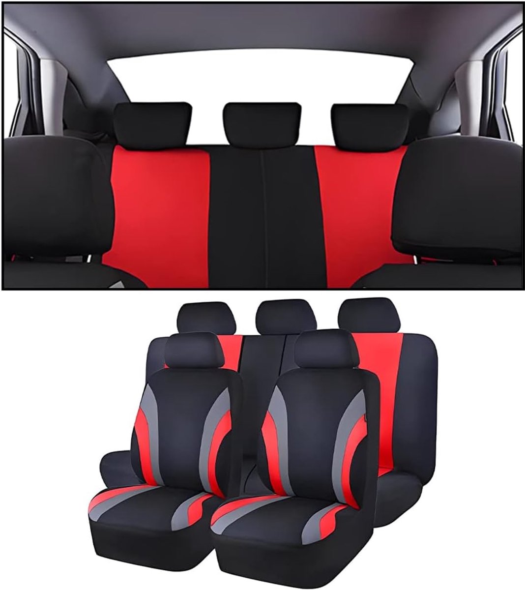 9-delige complete set met autostoelhoezen en hoofdsteunhoezen voor auto, stoelhoezenset en hoofdsteunhoezen voor voorstoelen, antislip, bescherming voor autostoelen (rood)