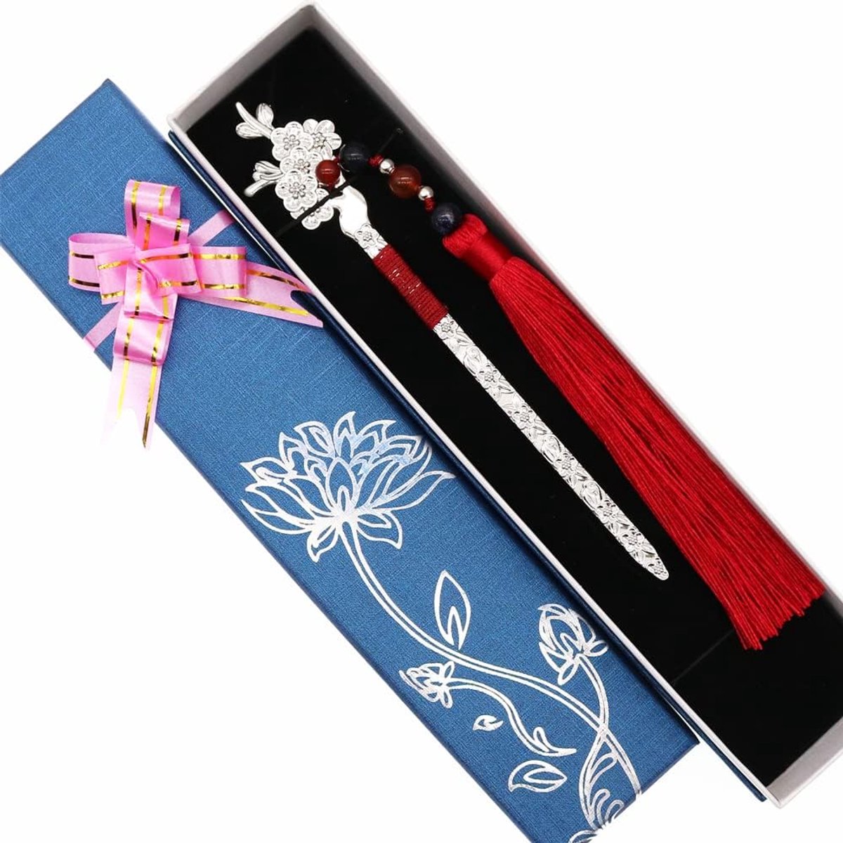 boekenlegger met kwasten, klassieke bladwijzer en creatieve boekenpagina-houder, geschenkdoosset voor boekenliefhebbers, leesliefhebbers (Mei Hua)