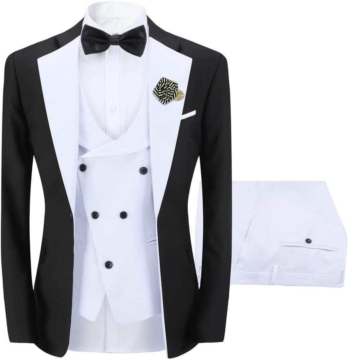 Heren 3-delig pak één knop slim fit formele bruiloft diner pak blazer vest en broek veelkleurig
