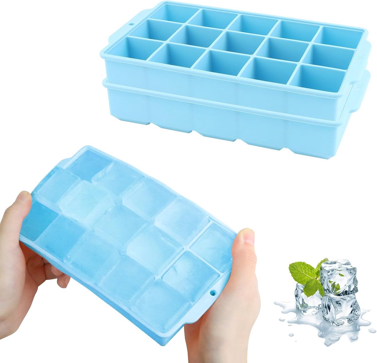 IJsblokjesvorm, 2 stuks, 30 vakjes, siliconen ijsblokjesschaal, grote vierkante ijsblokjes van 3,5 cm, voor cocktails, whisky, wijn, fruit, puree, ijsthee
