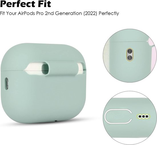 Hoesje compatibel met AirPods Pro 2, schokbestendige beschermende siliconen hoes voor AirPods Pro 2e generatie 2022 met siliconen lanyard, LED aan de voorkant, wolkgrijs van hoesje — afbeelding 3