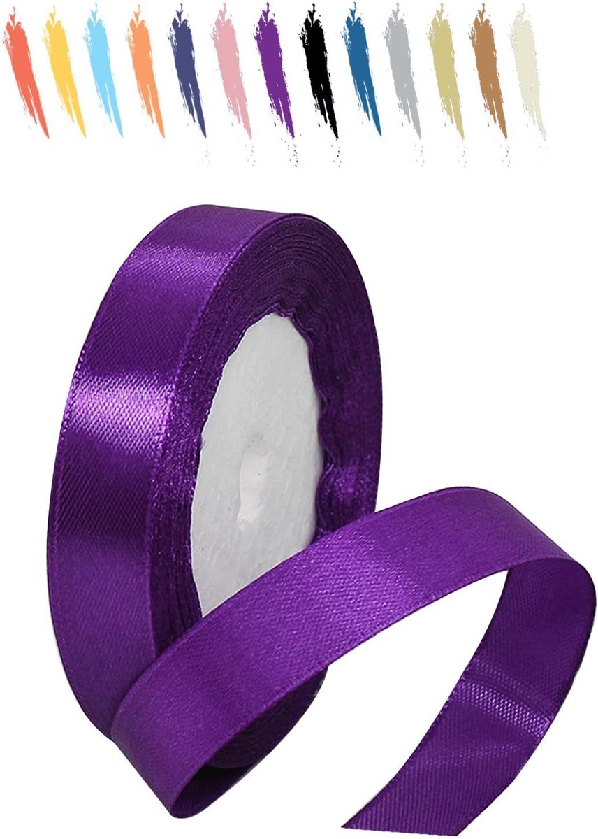 15 mm paars satijnen lint voor geschenkverpakkingen, 23 m polyester linten voor boeketten, ballonnen, naaien, strikken, cake, voor bruiloftsdecoratie, verjaardag, Kerstmis, feest