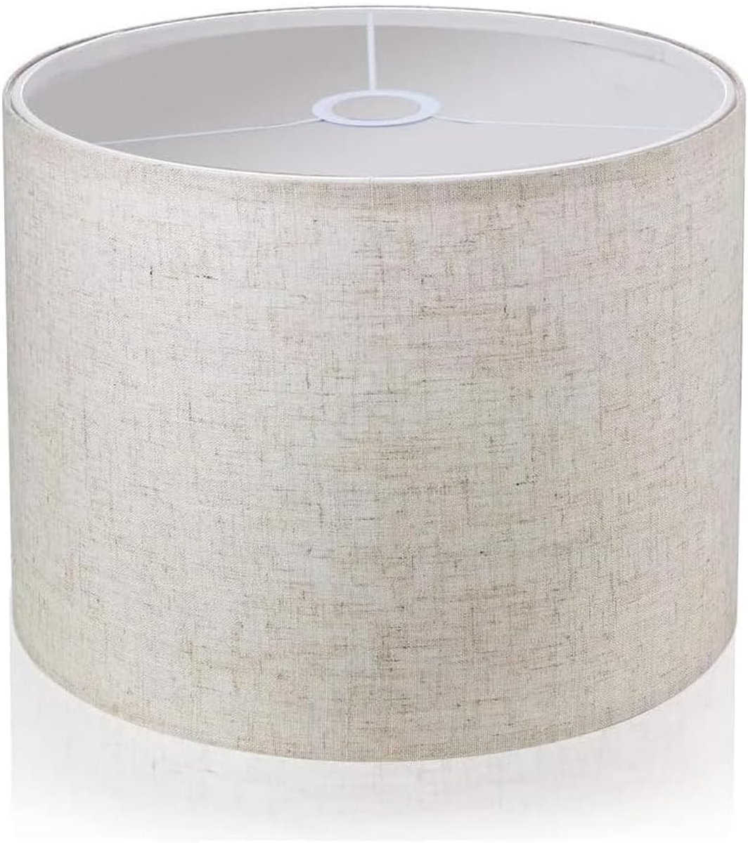 lampenkap, middelgrote trommelkap voor tafellamp, wandlamp, bedlampje en vloerlamp, natuurlijk linnen, handgemaakte hardcover, 33 x 33 x 20 cm (wit)