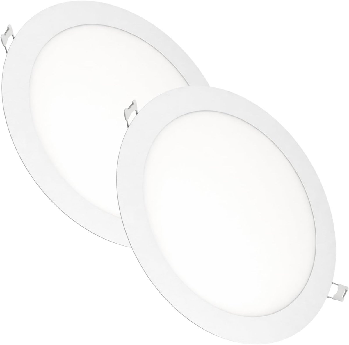 - Set x 2 LED Downlights Rond Inbouw, 18W, 1500 Lumen, Extra Slank 13 mm, Montagegat Ø200-205 mm, Koel Wit 6000K met Transformator Inbegrepen.