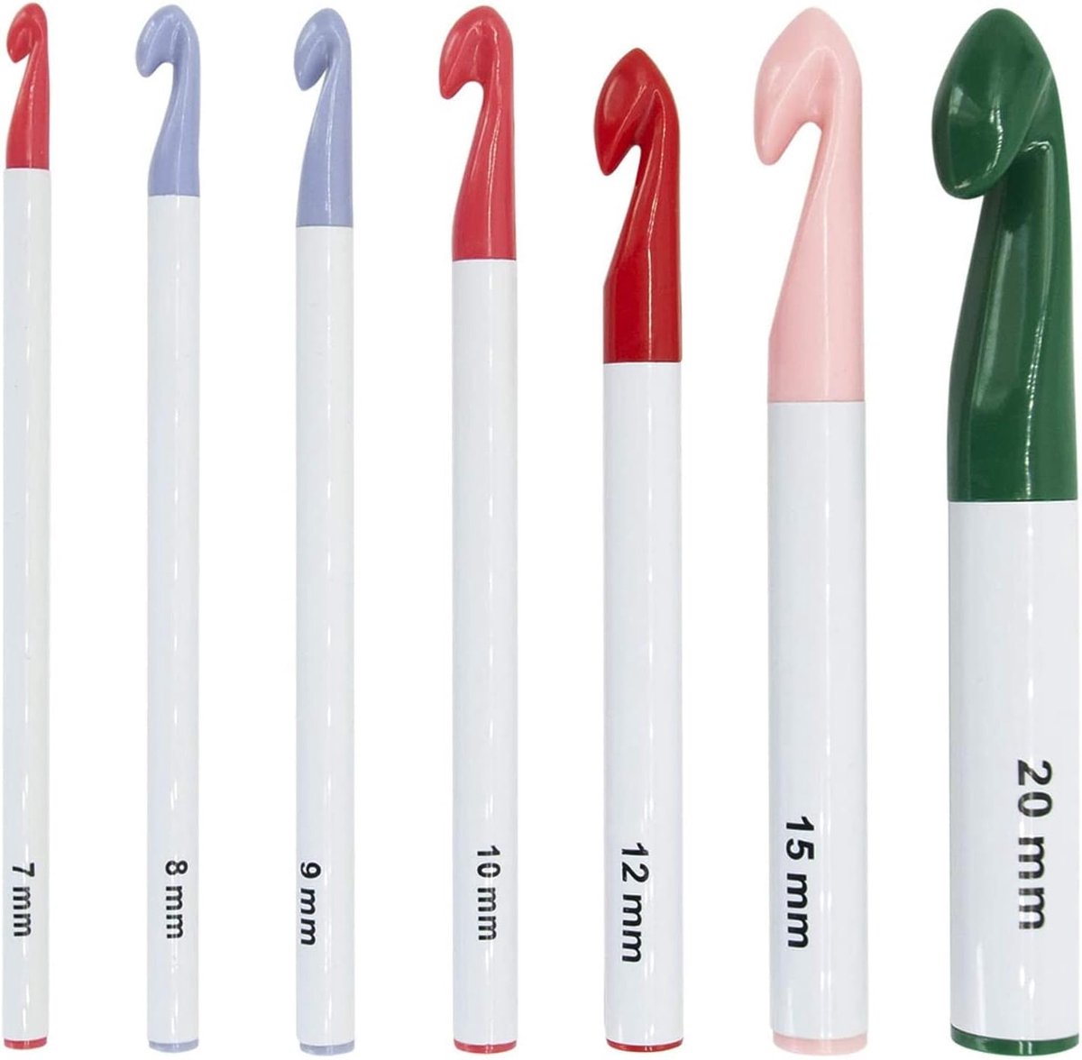 Haaknaalden, set van 7 kleurrijke haaknaalden, ergonomische comfortabele grip, haaknaalden, kit voor beginners, voor chunky garen, stoffen strips