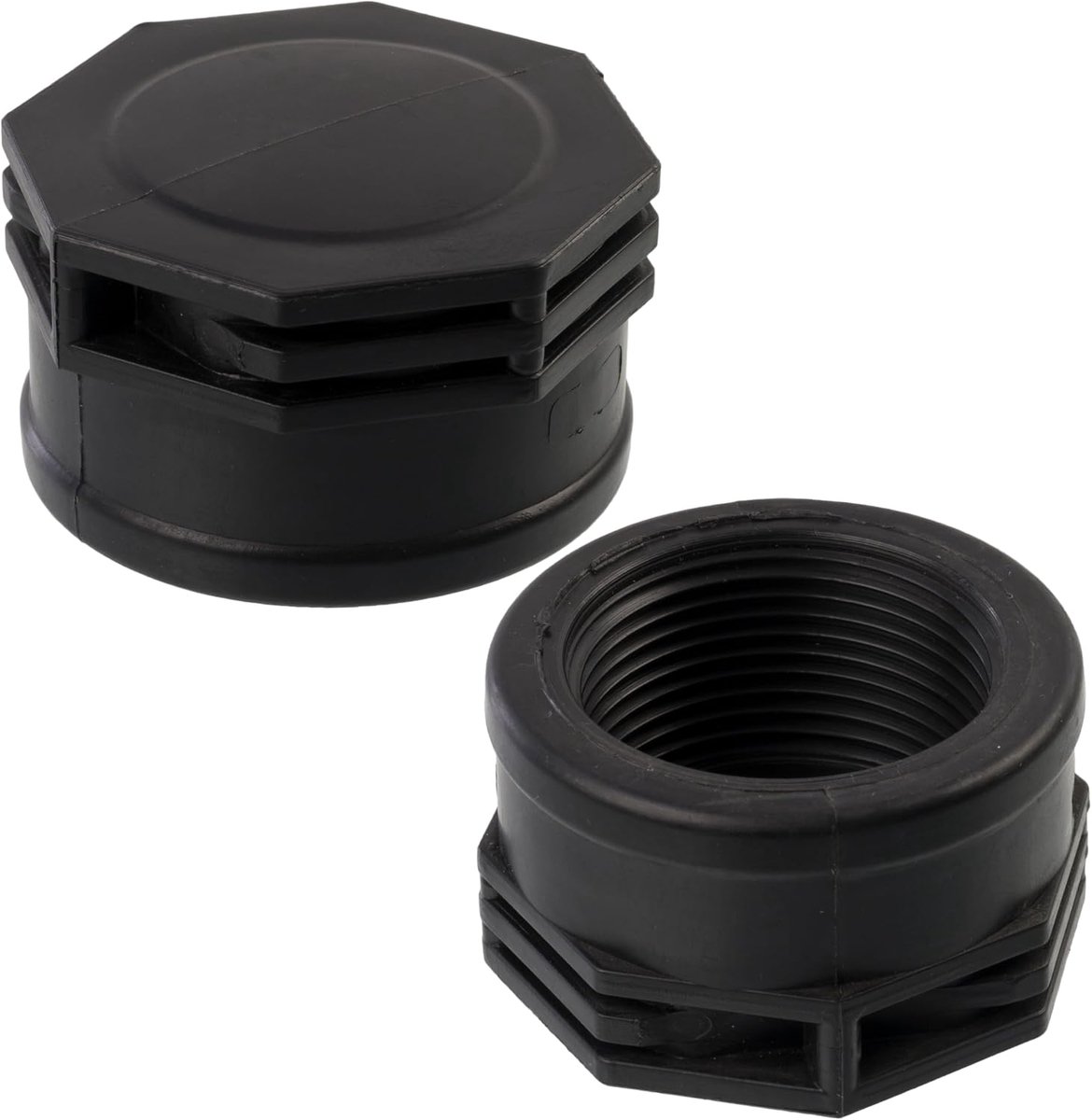 - C75027 - Set van 2 1 1/4" vrouwelijke schroefdoppen voor tuinslang met druppelsysteem - maximale druk 10 bar - in polyethyleen - irrigatiedop circuitaansluiting