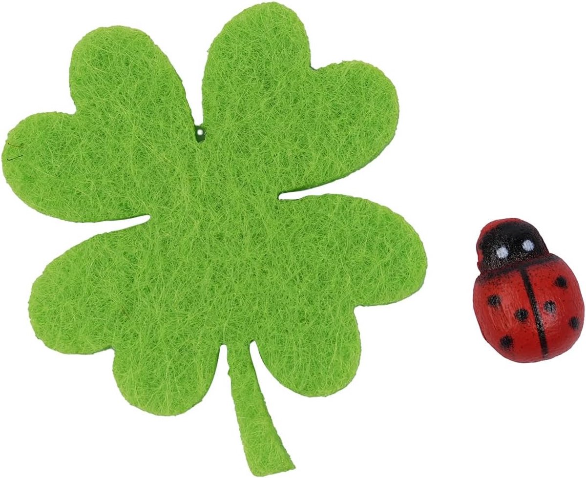Premium Vilt Klaverblaadjes (50 Stuks) en Mini Zelfklevende Houten Lieveheersbeestje (100 Stuks) - Gelukskever en Klaver voor DIY Craft, Uitnodiging, Cadeaudecoratie