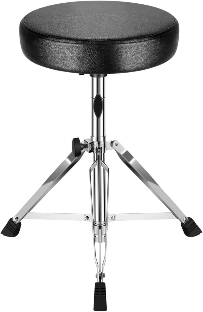 Trommelthron - trommelkruk gevoerde ronde zitting in hoogte verstelbaar met stabiele statiefvoet, antislip rubberen voetjes, inklapbaar voor drummers, percussie-, toetsenbord- en pianospelers