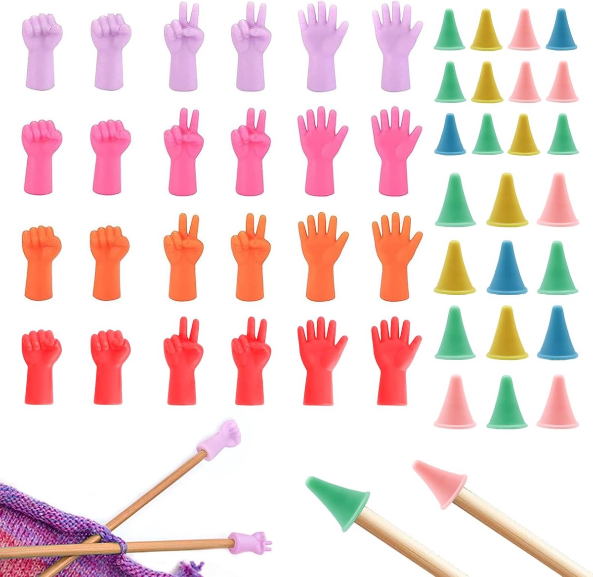 CONNECTION van 48 stuks maasstoppers voor breinaalden, kleurrijke breinaalden, puntenbeschermingsset, breinaaldstopper, naalden, puntbeschermers, rubber, breinaalden, punt-beschermers, breiaccessoires