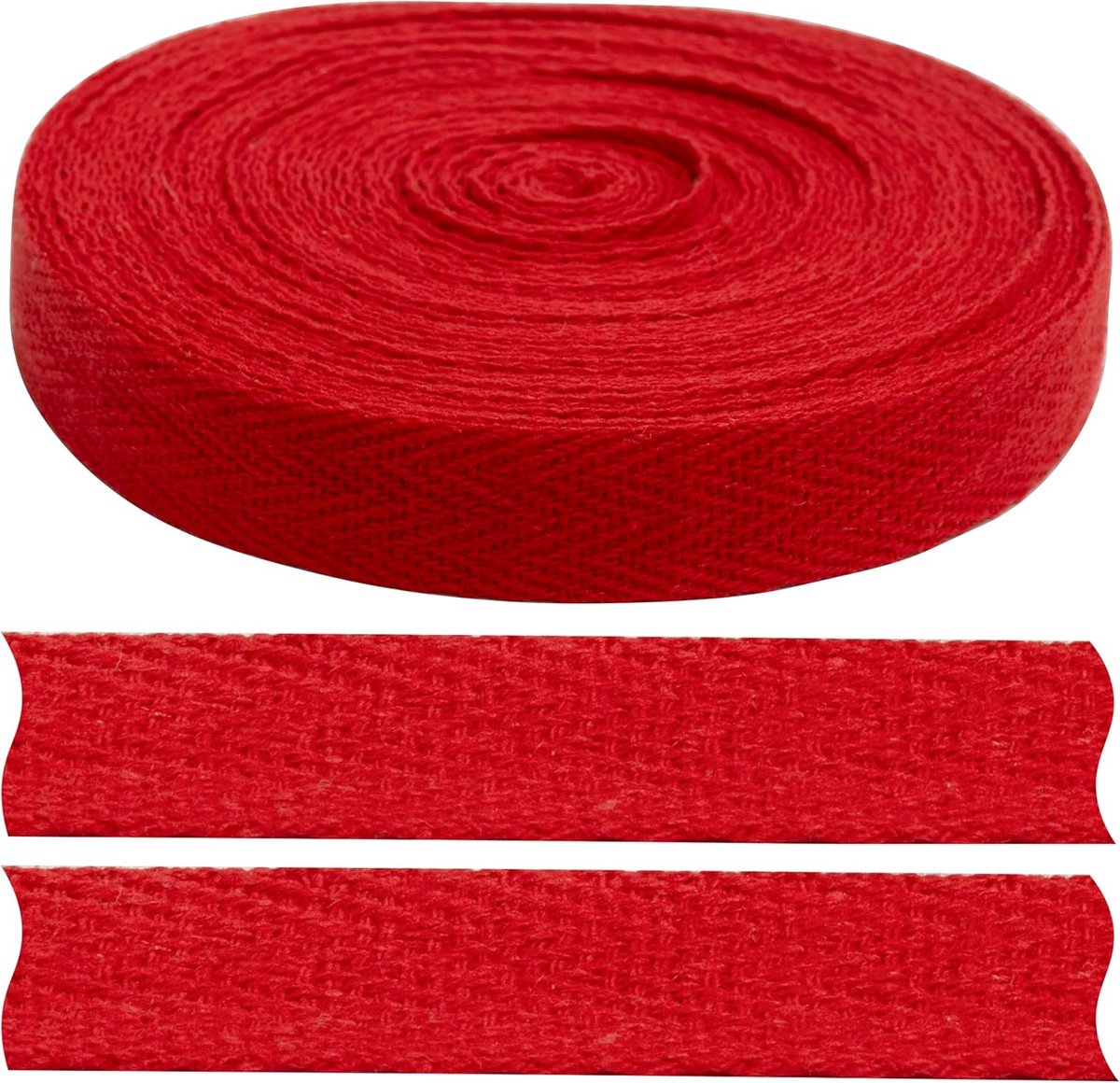 - C77588 - twill lint met visgraatpatroon, 9 meter x 15 mm - katoen - kleur rood