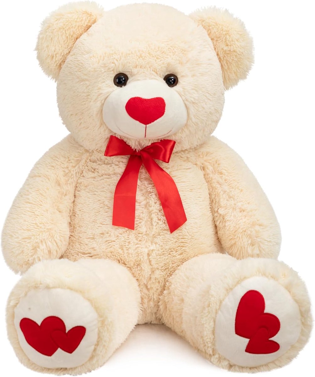 Teddybeer 91 cm pluche dier grote beer knuffeldier met liefde rood hart voor vriendin en kinderen cadeau, beige