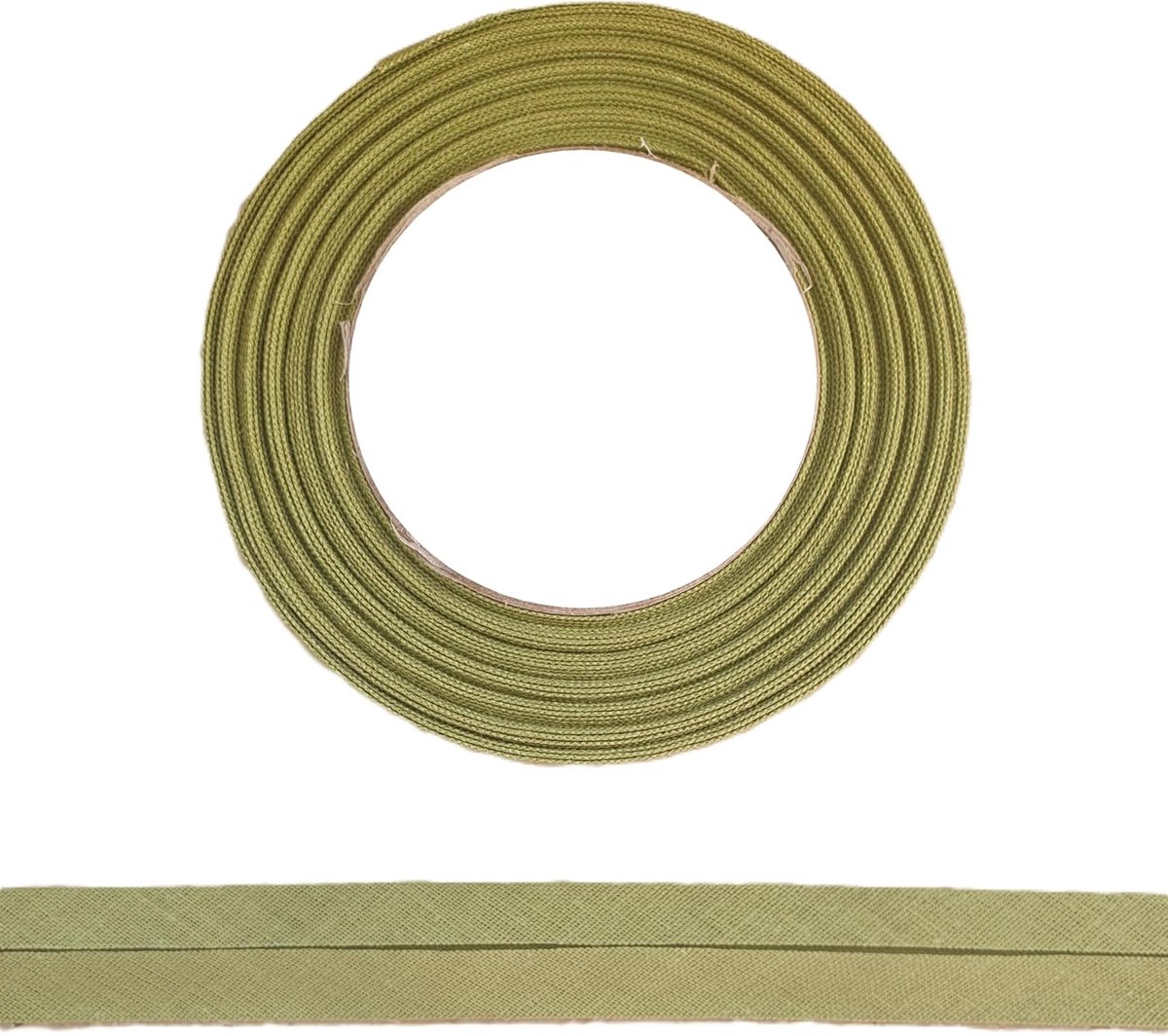 Biasband van 100% katoen - 10 m x 18 mm (gevouwen) - hoogwaardige rand, katoenen band, biasband - ideaal voor doe-het-zelf naaien - in België gemaakt, op een rol (olijfgroen)