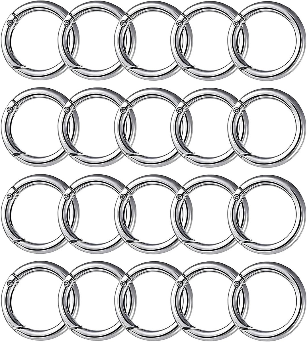 20 stuks ronde veer 30 mm, sleutelring in veervorm, knoopring voor sleutelhanger, tas, accessoires, karabijnhaak (zilver, 30 mm)