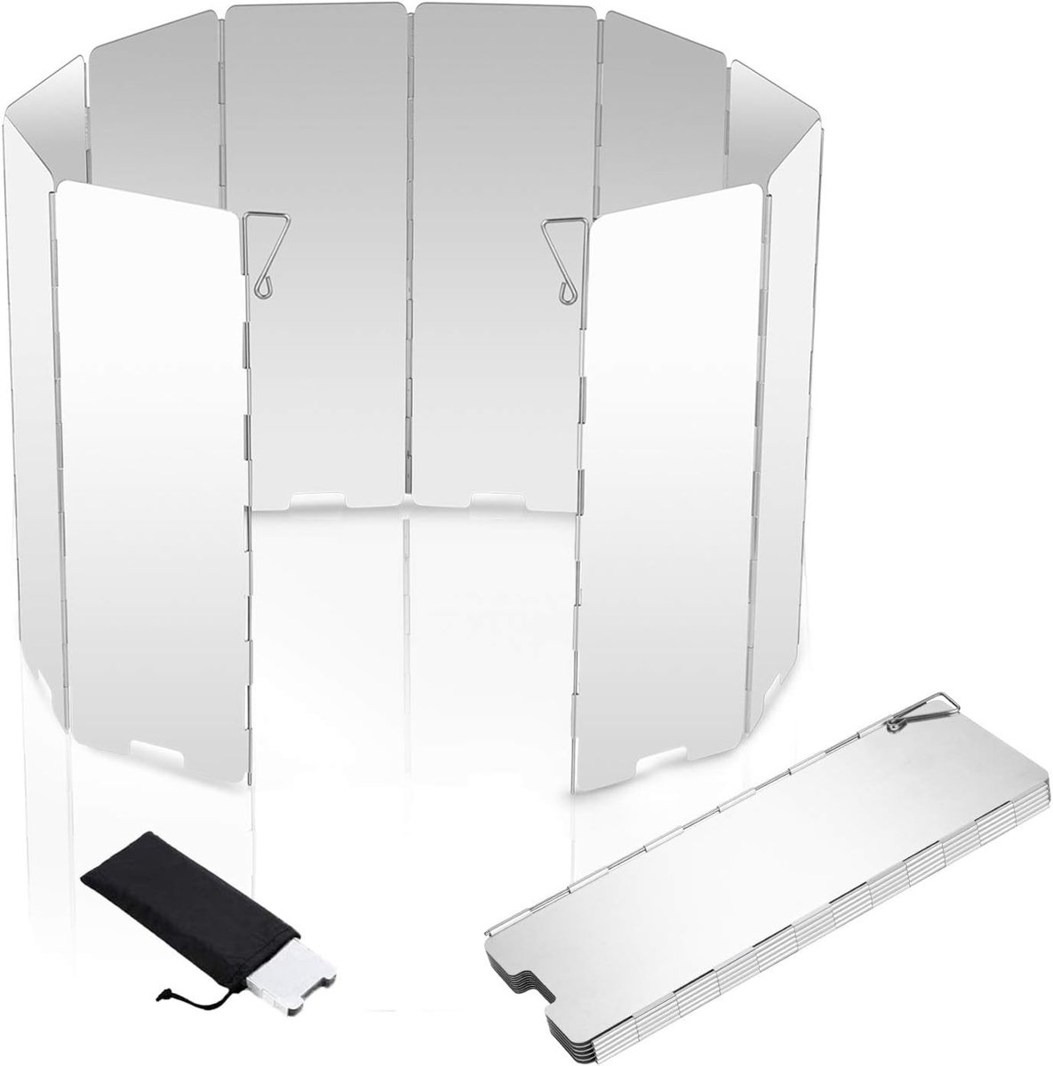 Windscherm Hikenture aluminium windscherm met 10 lamellen, opvouwbare aluminium windbescherming, licht windscherm, hittereflector voor campingkooktoestel, gasfornuis