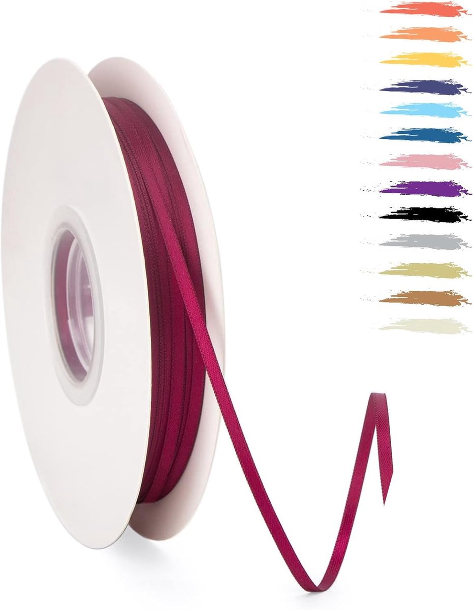 3mm Bordeaux Satijnen Lint,95 Meters Decoratie Zijden Linten,Cadeaulint,Autolint,voor Feest, Bruiloft, Verjaardag,Valentijn Party