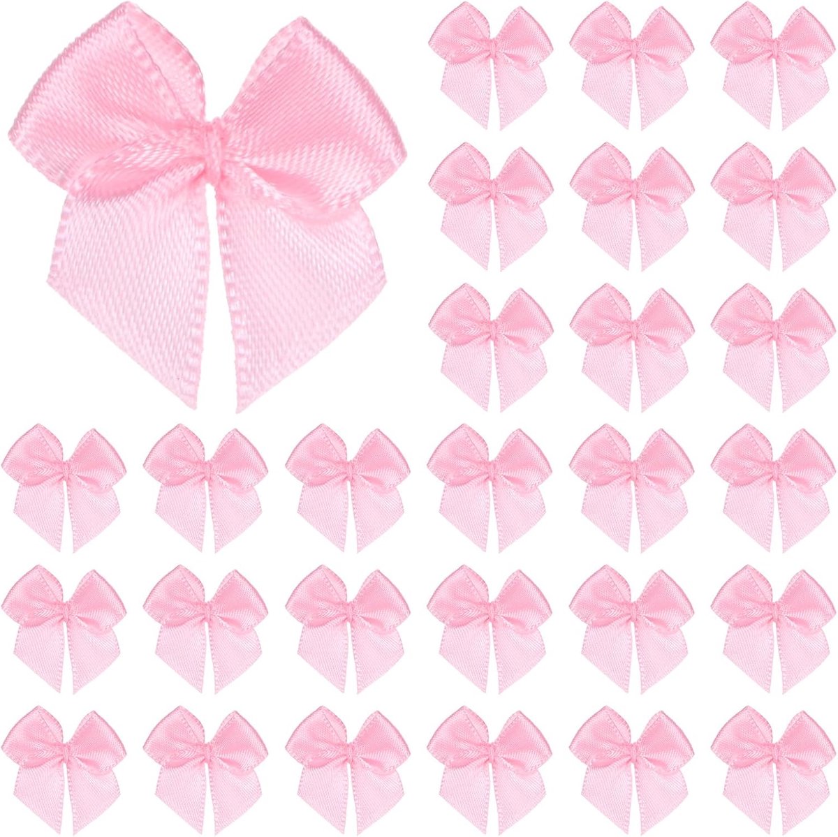 METERXITY 50-Pack Mini Craft Lint Strik 1x1 Inch Geruit Stof Satijnen Lint Strikjes Boetiek voor Craft DIY/Treat Bags/Haar Strik Naaien/Bruiloft/Verjaardag/Feest/Kerst [Roze]