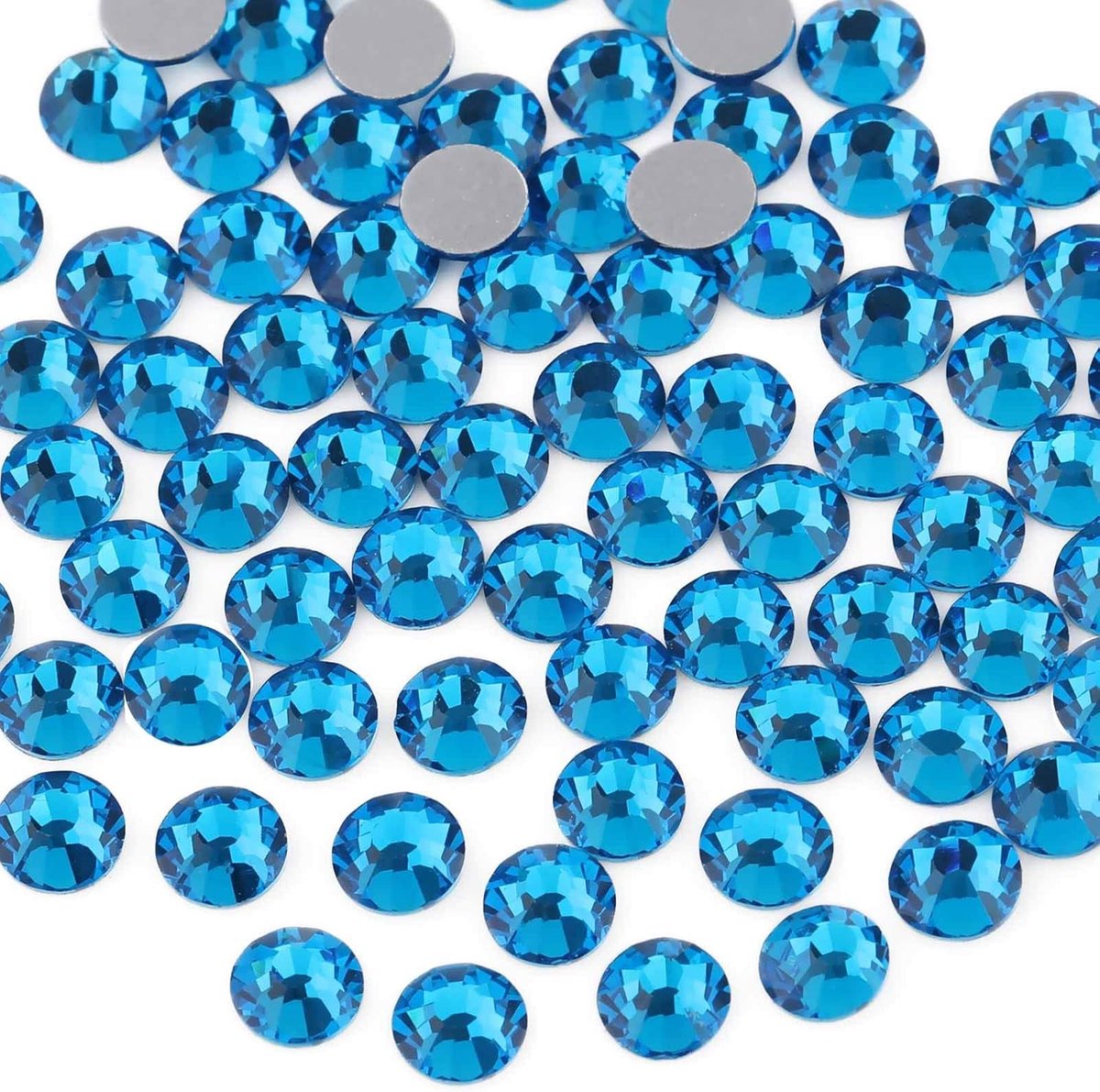 Ronde siersteentjes met platte achterkant, voor nagelkunst en knutselen, te bevestigen met lijm, capriblauw, 1,3 - 1,4 mm, SS3, 1440 stuks
