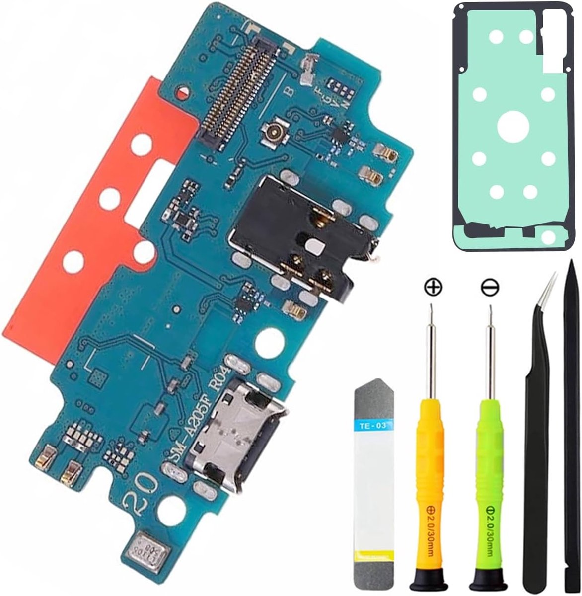 7 stuks USB-oplaadpoort compatibel met voor Galaxy A50, dockconnector-hoofdtelefoonpoort-microfoonvervanging-USB Type C Flex Dock Connector-Incl. Reparatieset