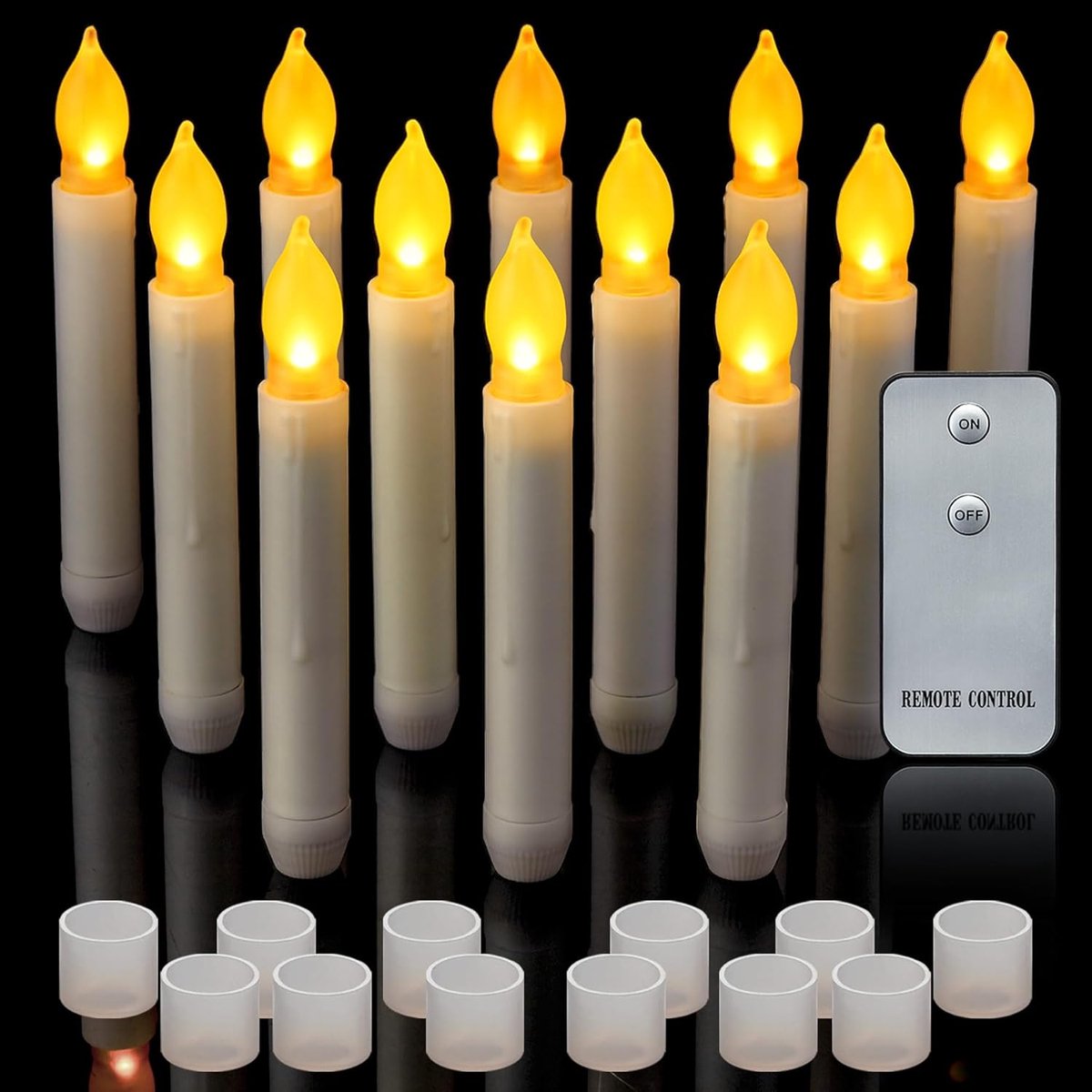 Set van 12 led-kaarsjes met afstandsbediening, werkt op batterijen, Halloween vlamloos flikkerend, buiten flikkerend, elektrische hangende zwevende valse votiefkandelaars bulk voor