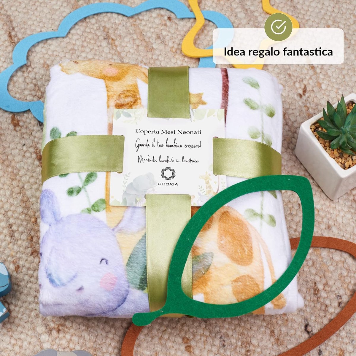 Babydeken maanden in het Italiaans, tapijt maanden pasgeborenen voor jongens of meisjes, uniseks, safari-thema, gepersonaliseerd babyfeestcadeau voor nieuwe moeders, inclusief fotolijst