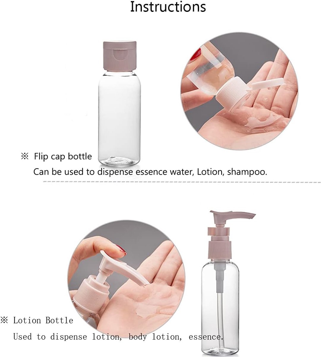 Set van 8 reisflessen voor toiletproducten en cosmetica met opbergtas, roze, S, Roze, S