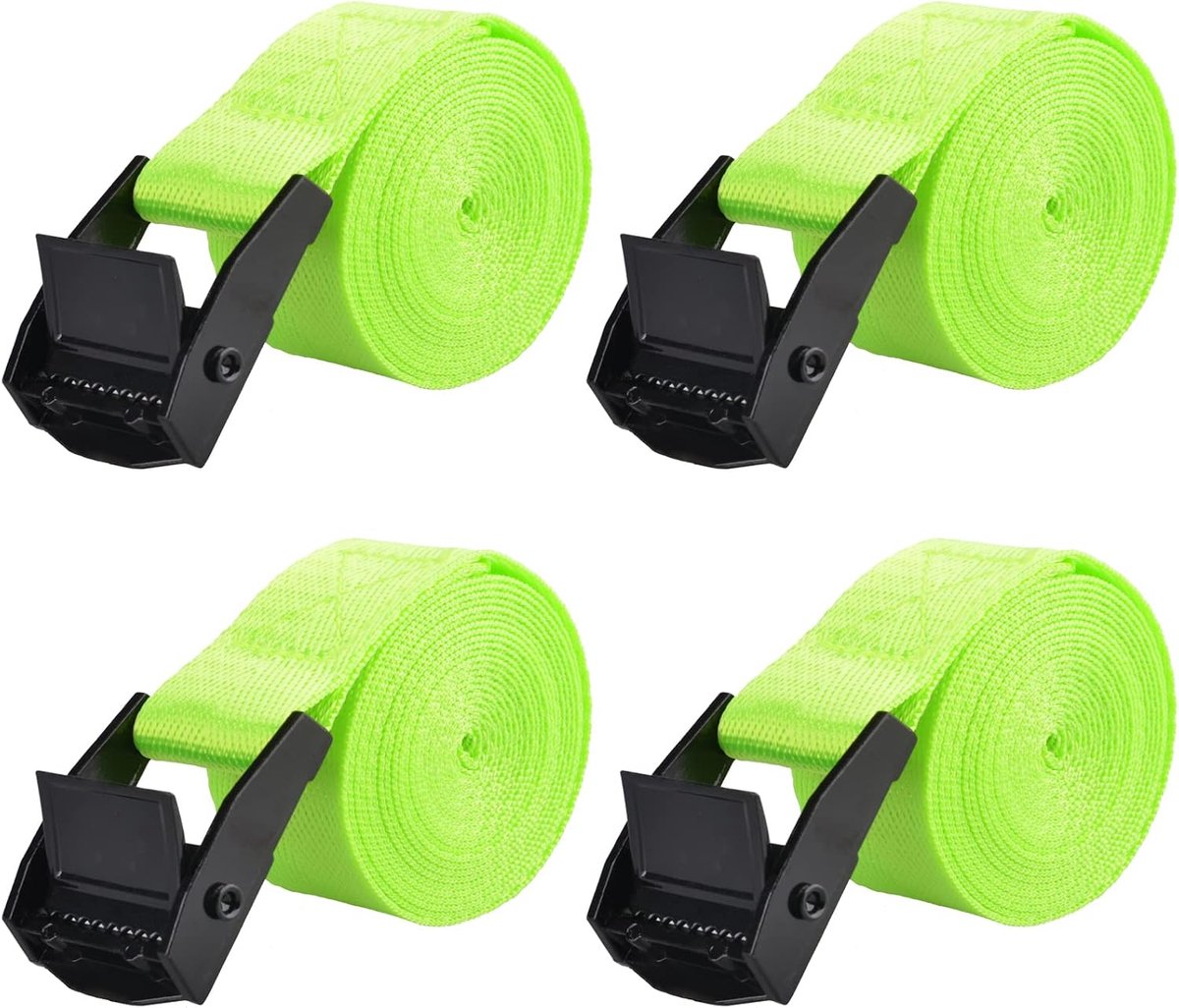 Spanband, 25 mm breed, belastbaar tot 200 kg, verstelbaar, roestvrij (01# lichtgroen, 4 stuks, 1,5 m)