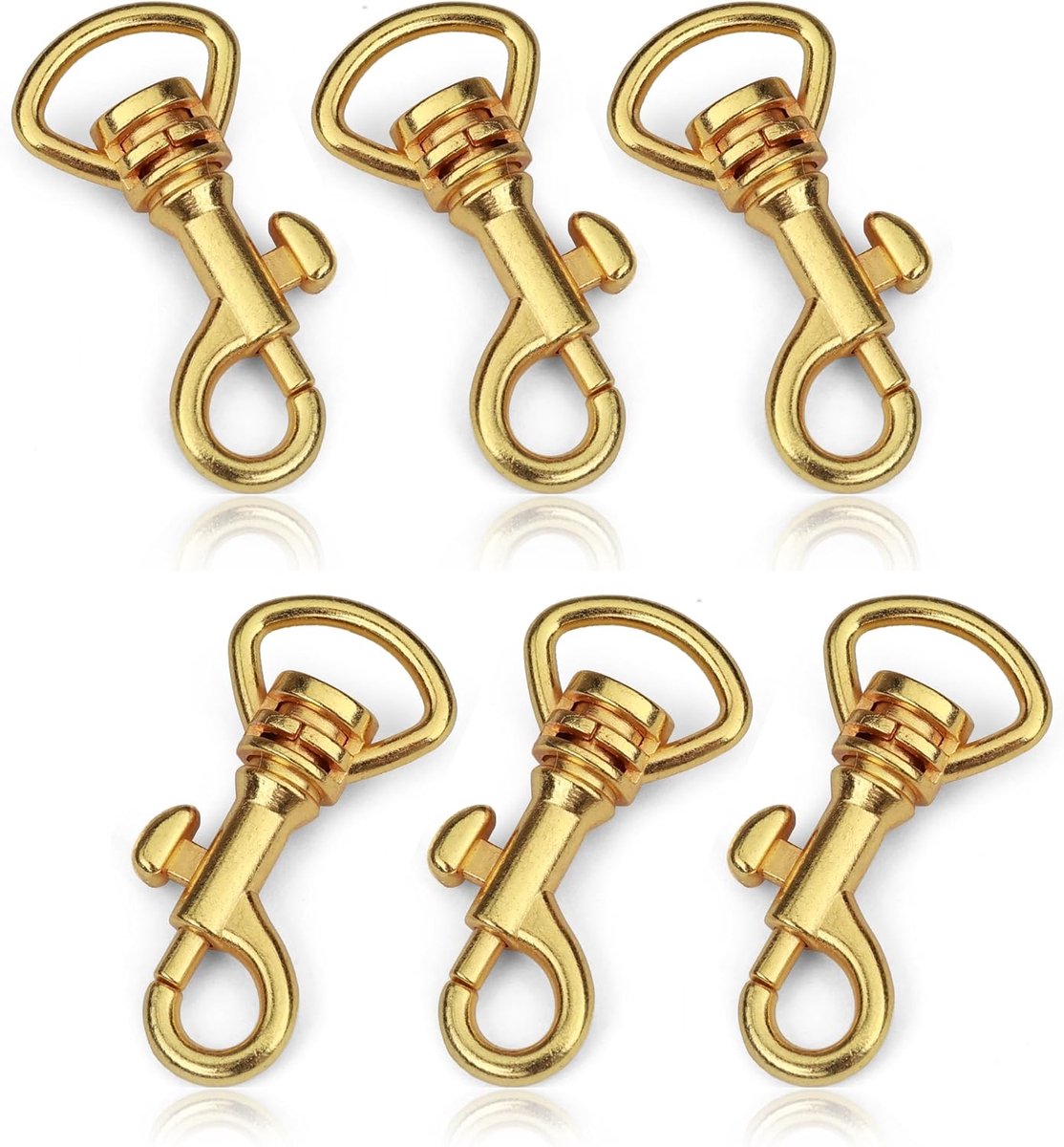 mini karabijnhaak met draaischarnier, boutsluiting en draaibare kop 360 graden, roestvrij gelegeerd staal, goud, 35 mm, set 6 stuks, voor paracord 550, sleutelband, leinenverbinder