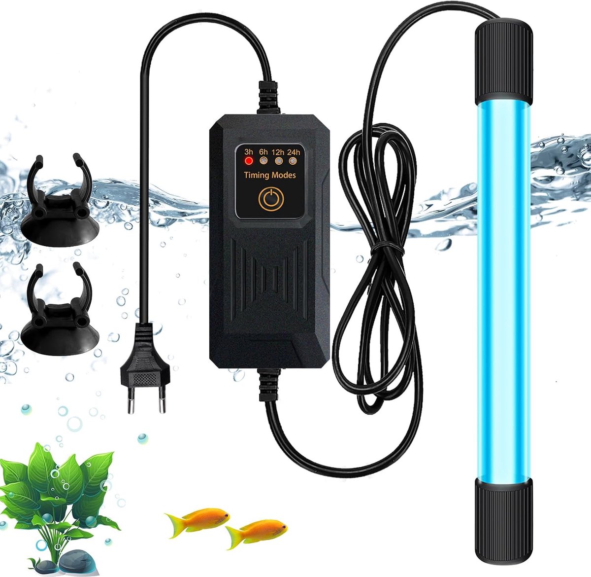 UV-sterilisator aquariumlamp met timer, 13 W, waterdichte uv-sterilisator, uv-sterilisator voor thuis, uv-zuiveraar, voor het reinigen van aquaria, zwembaden, visschaal