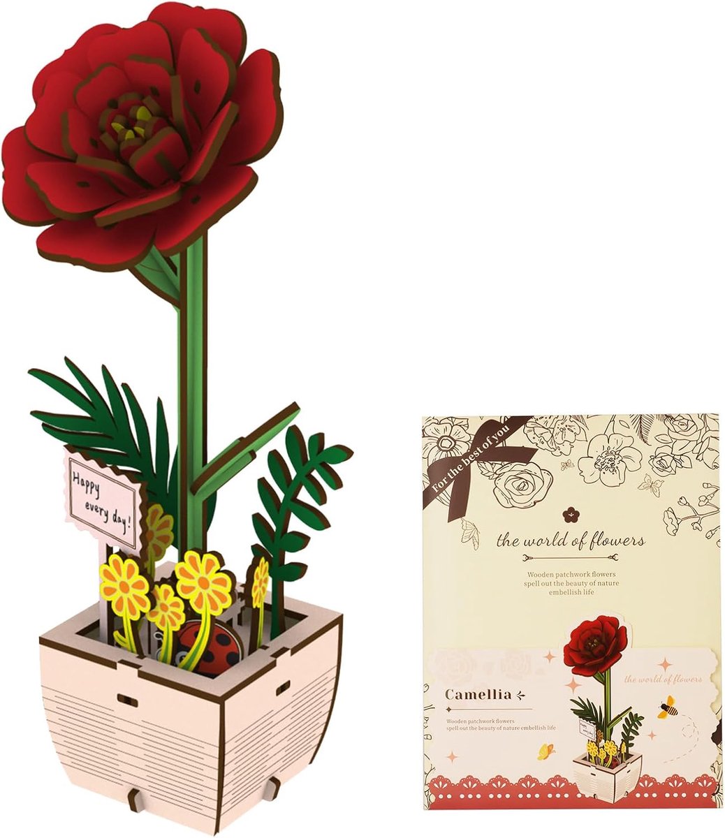 3D-puzzel, doe-het-zelf, houten bloem, bloemenmotief, modelkits voor volwassenen, eeuwige bloemen, romantisch cadeau en huisdecoratie voor vrouwen, moeder, Kerstmis, verjaardag, Valentijnsdag