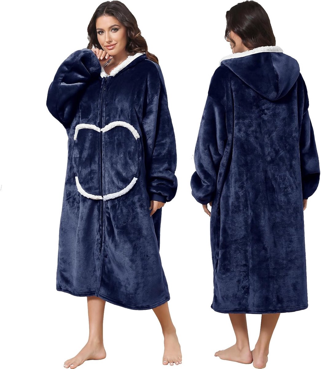 Wearab deken hoodie, gezellige flanellen deken met mouwen en rits voor dames, heren, tieners (80 x 120 cm)