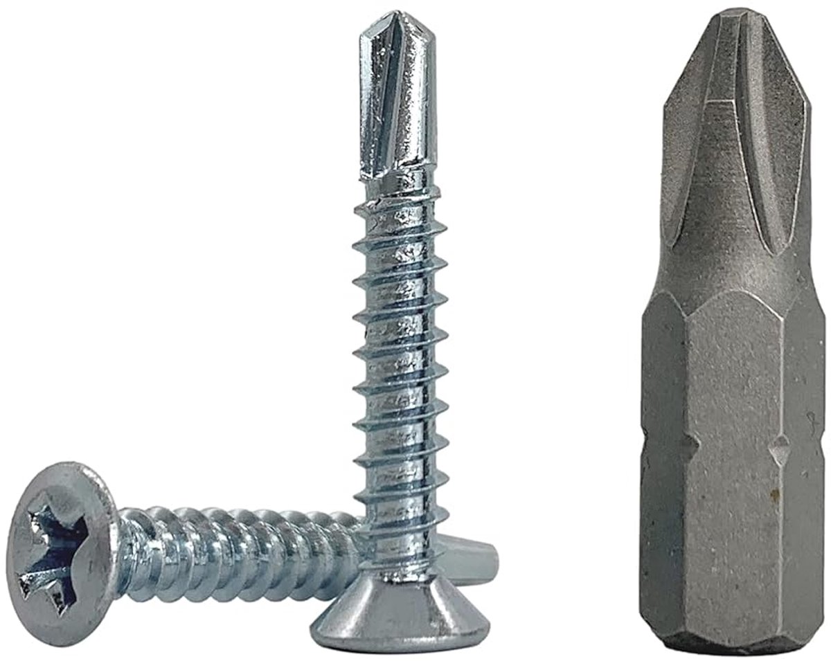 (verpakking van 150 stuks) DIN 7504 P verzinkt staal 3,9 x 25 mm schroeven, zelfborende plaatmetalen schroef, (PH) kruiskopkop, verzonken kop zelftappend (150, 3,9 x 25 mm)