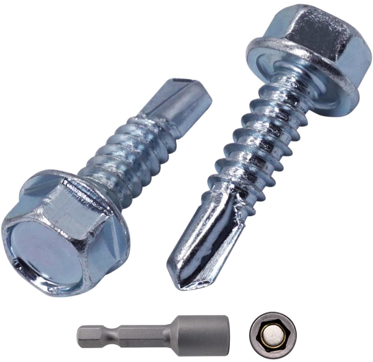 (100 stuks) DIN 7504 K verzinkt staal 6,3 x 25 mm schroeven, zelfborende plaatschroef, zeskantkop