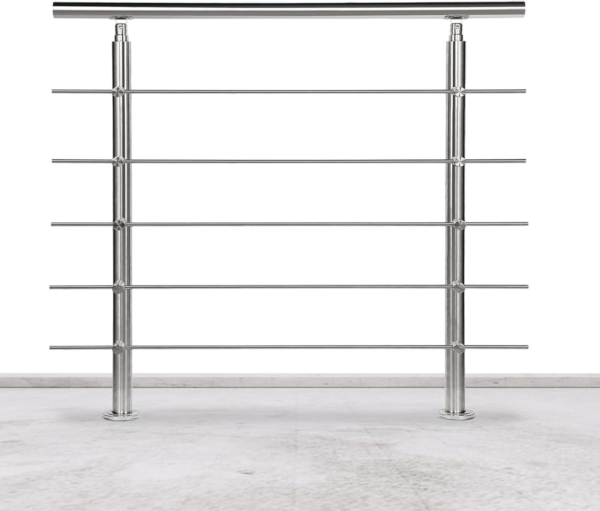 Roestvrijstalen leuning, reling voor balkon, balustrade, trappen, met/zonder dwarsliggers (80 cm, 5 dwarsliggers)