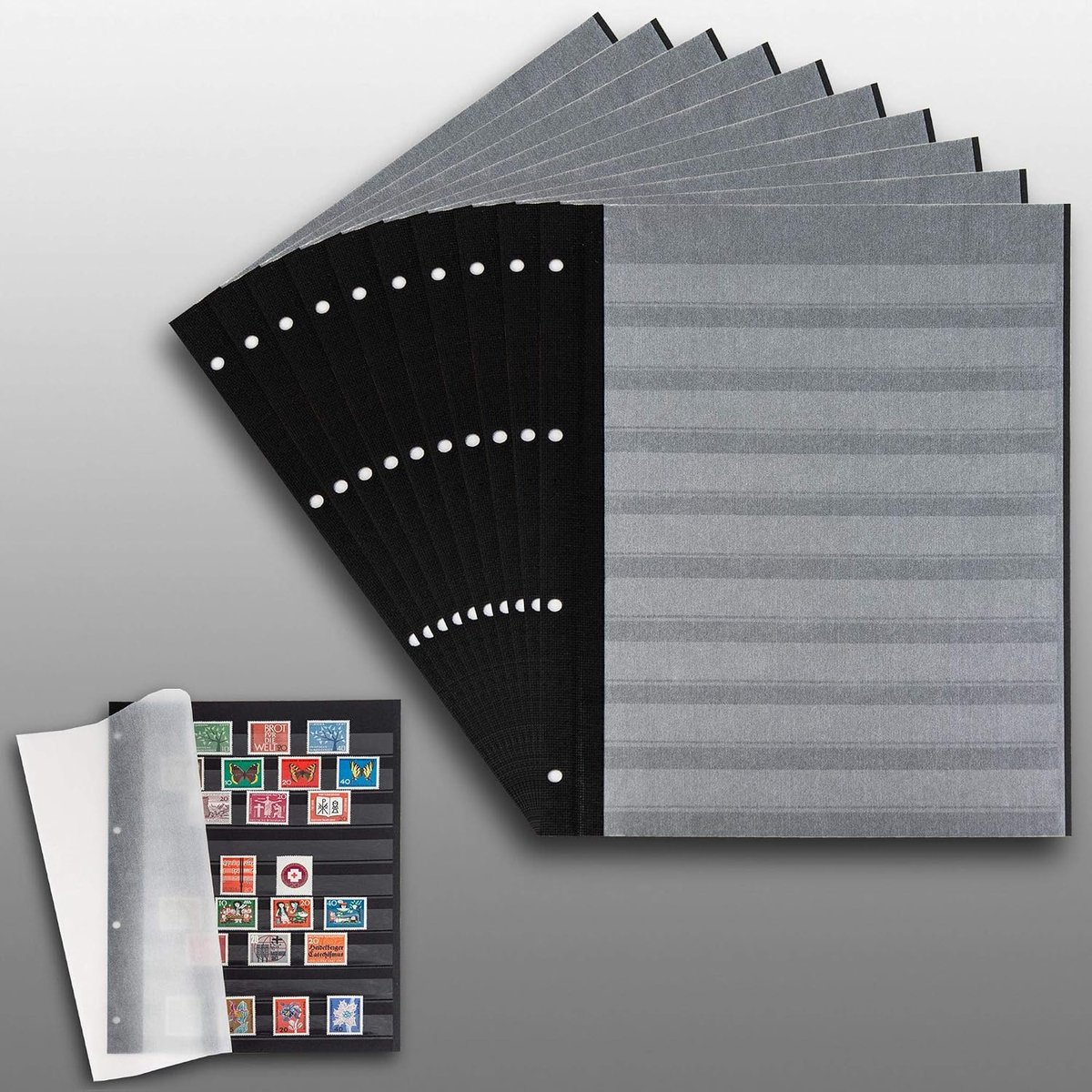 10 Prophila Lighthouse Double Sided Stockbook Pages 9 clear strips black cardboard