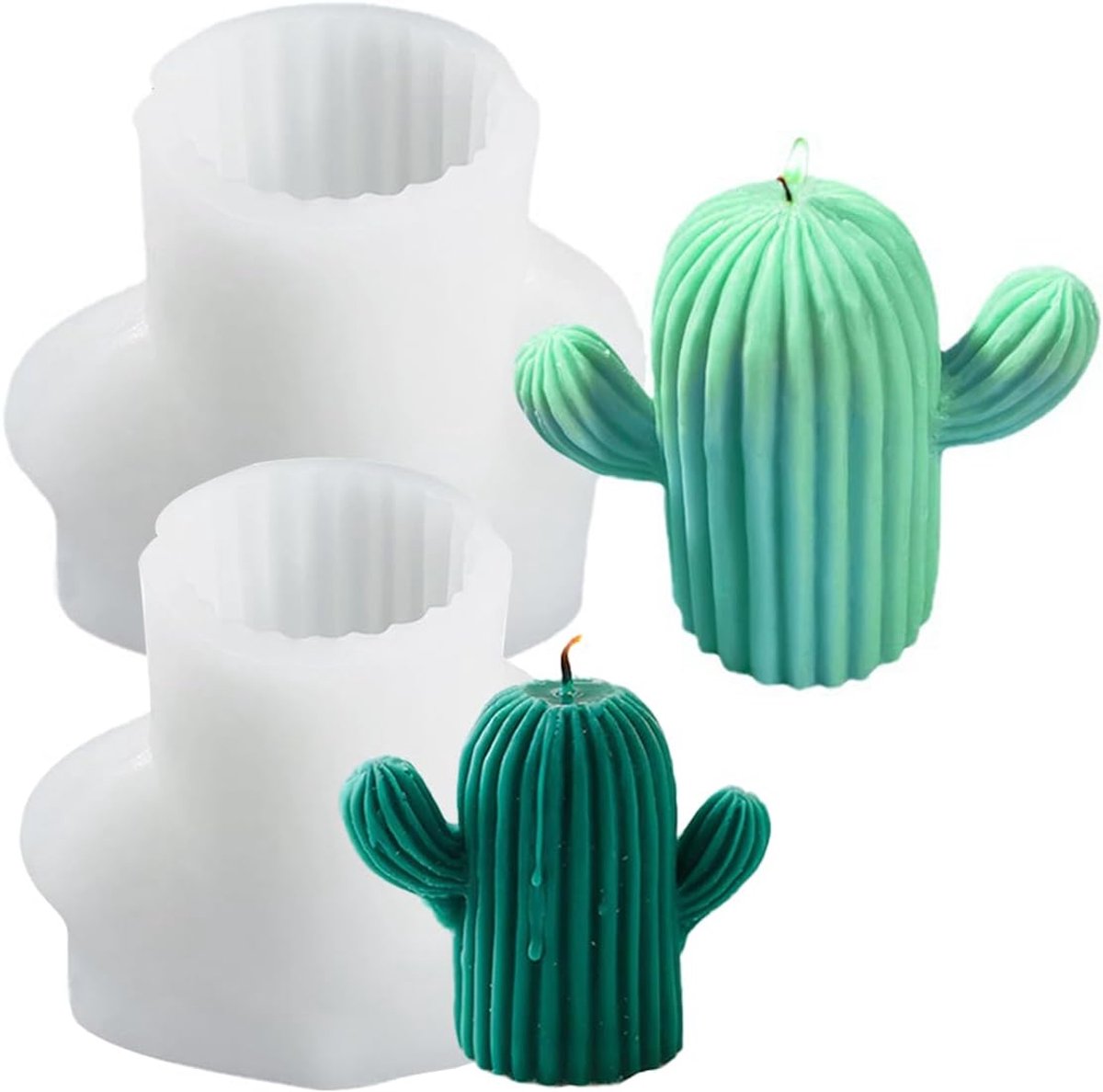 2 Stuks Iliconen Vormen Voor Cactus, Siliconen vorm voor vetplanten, siliconen gietvormen, Siliconen Vorm, Sappige Cactus, Kaarsvorm, Cactussen Siliconen Kaarsmallen