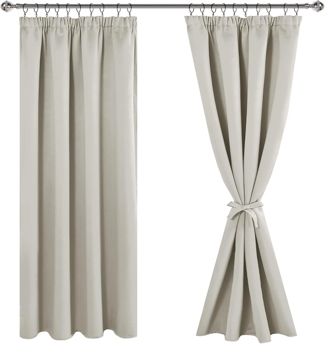 Gordijnen met plooiband, verduisteringsgordijnen, ondoorzichtig, woonkamer, slaapkamer, thermogordijn, zilvergrijs, H 175 x B 140 cm, set van 2