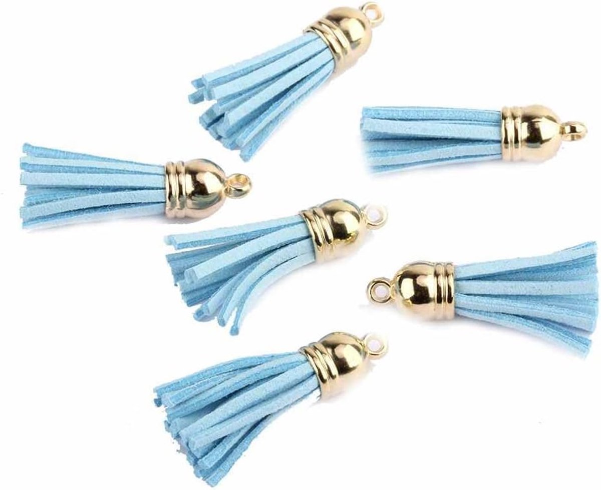 20 stks Lederen Kwastje 3CM Kleine Suède Kwastje Met Gouden Cap Faux Lederen Sleutelhanger Tas Hanger Kwastje Hanger voor DIY Tas Sieraden Crafting Charm Accessoires Hemelsblauw