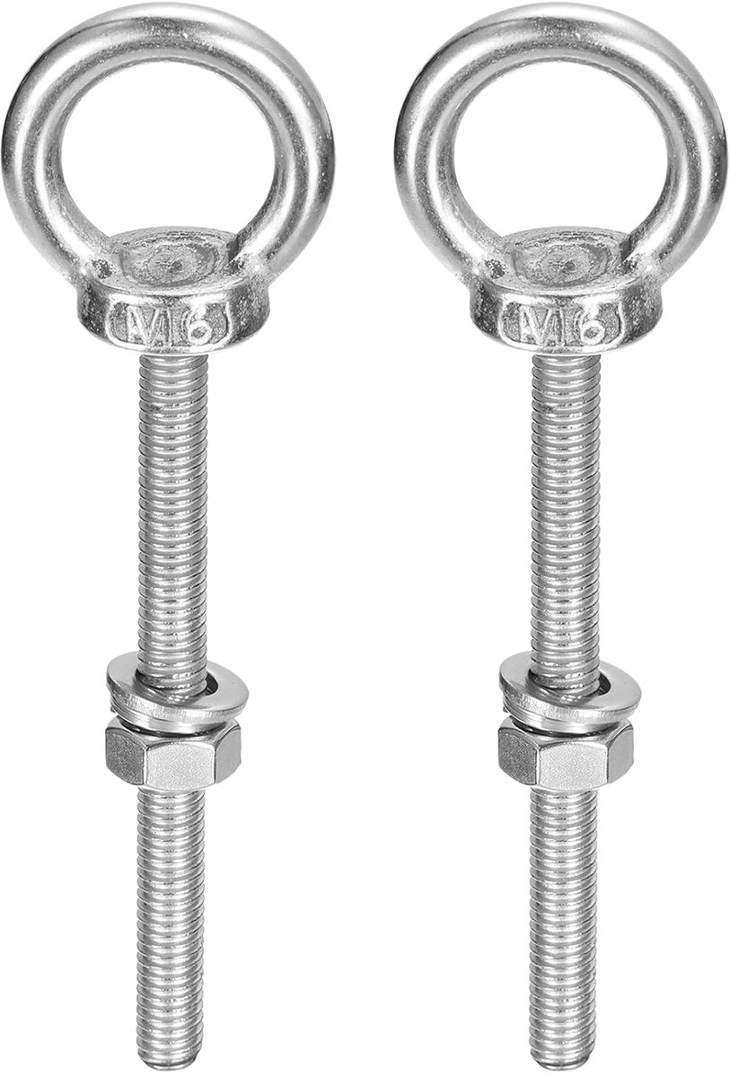 Optrekschroeven, 2 sets M6 x 70 mm oogbout met moer, sluitring, roestvrij staal, 304 ring, schouderheffen voor het ophangen van voorwerpen