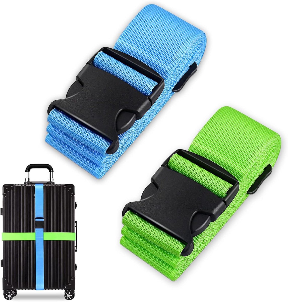 bagageband, kofferbanden, kofferriemen, gepersonaliseerde identificatie, verstelbaar, antislip reisaccessoires (blauwgroen, set van 2)