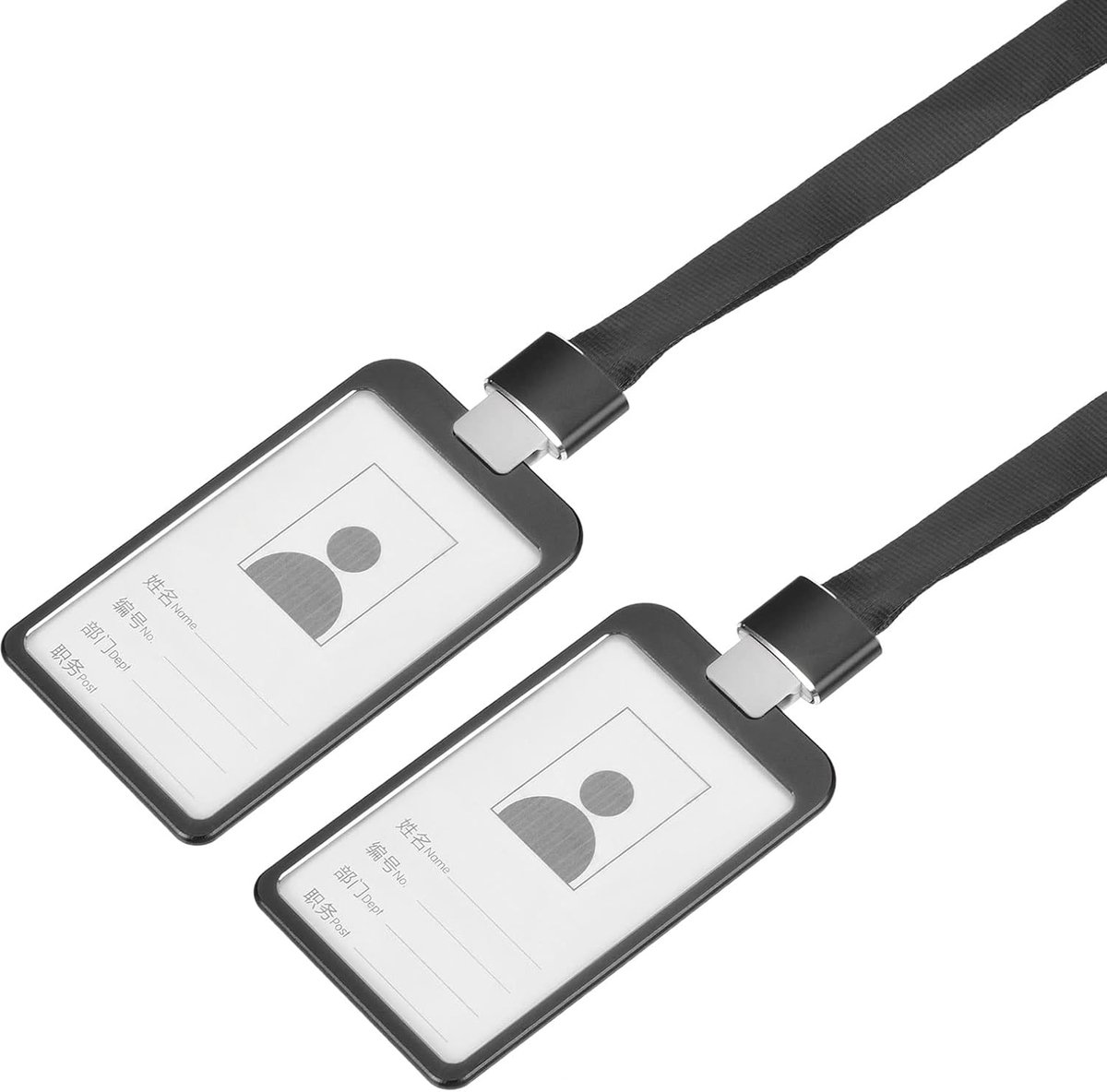 sourcing map Verpakking met 2 ID-kaarthoezen verticaal aluminium ID-houder clip koord 9,5 x 5,8 cm zwart