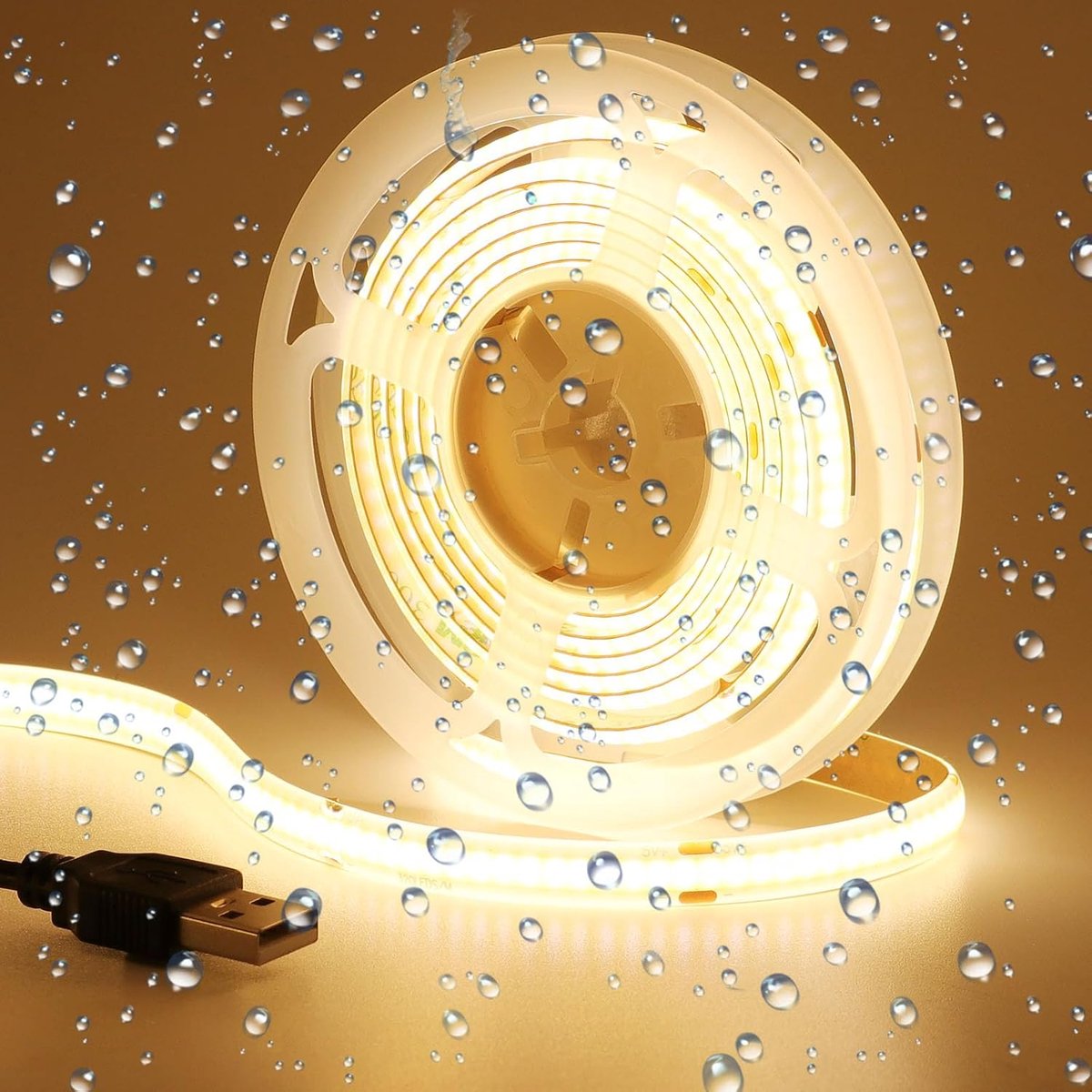 5V COB USB LED Strip Warm Wit 3000K IP65 Waterdicht 2M USB-voeding 320LED/M Uniforme Emissie Flexibel LED-bandlichten voor DIY Decor