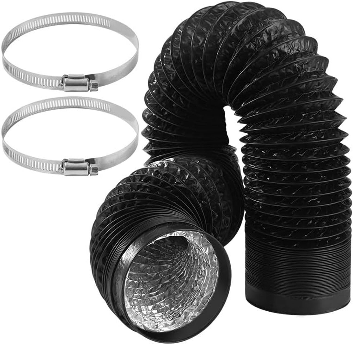 Afvoerslang 100 mm, lengte 2,5 m, slang van aluminium en pvc, met 2 roestvrijstalen klemmen voor airconditioning, droger en ventilatieleidingen
