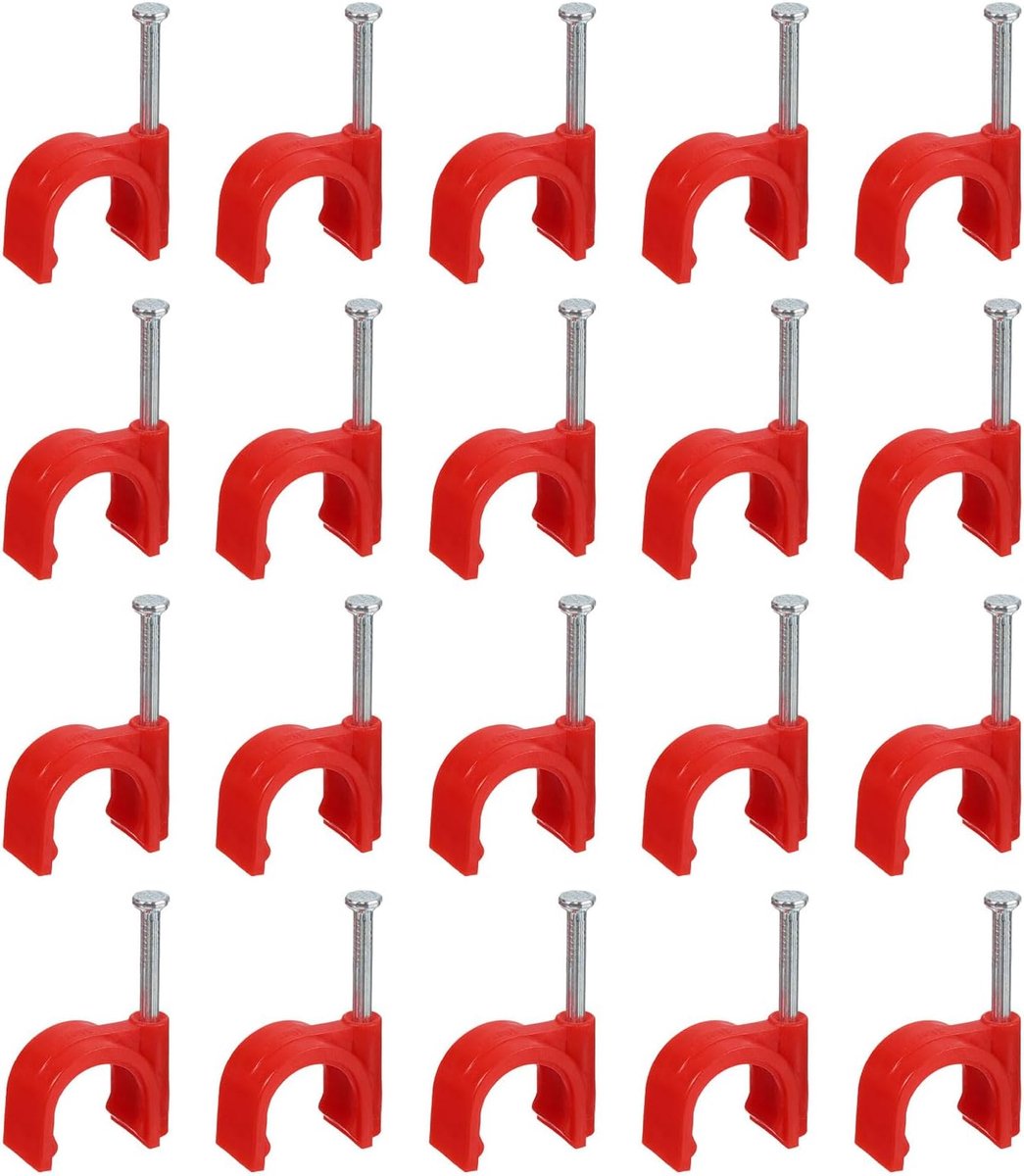Kabelclips met stalen spijker, 50 stuks 16 mm/0,63 inch kunststof kabelclips, nagelbare kabelclips voor het beheer van huiskabels, rood