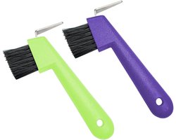 Hoefschraper voor paarden, geiten en ezels, met borstel, extreem stabiel en ergonomisch, willekeurige kleurkeuze, 2 stuks